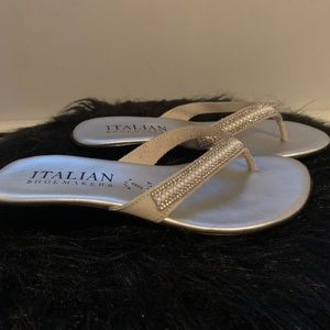 Silver flip-flops with raised heel